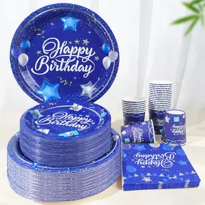80-Piece Navy Blue Party Supplies Set - Disposable 4-Piece Tableware, Disposable Cups, Festival Party Tableware Perfect for birthdays, holiday gatherings and blue-themed events, serving 20 people to create a cohesive atmosphere.