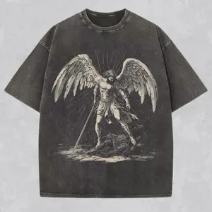 valentine shirts Archangel Michael Shirt Christian Streetwear Religious Gift for Him or Her Faith Apparel Comfort Tee Church Wear Catholic Clothing, Washed denim T-shirt, high quality T-shirt