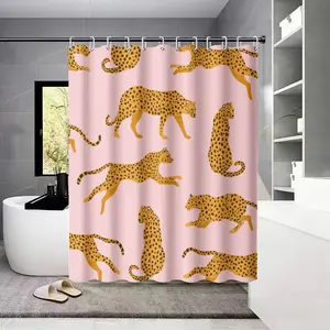 1PC Cheetah Pattern Shower Curtain, Multiple Sizes, High-definition Digital Printing Polyester Fabric, with Hooks, Machine Washable, All Seasons, Bathroom Partition Curtain, Suitable for Walls and Bathtubs, Bathroom Home Decoration Shower Curtain