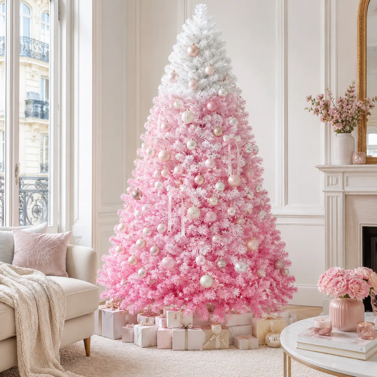 Costoffs Pre-lit Flocked Artificial Christmas Tree - 6/7.5/9FT, Warm White Lights, Hinged Metal-Steel Frame, Festive Ornaments Set for Living Room, Home Holiday Decorations, Fluffy, Pvc, Party Lighting Decoration