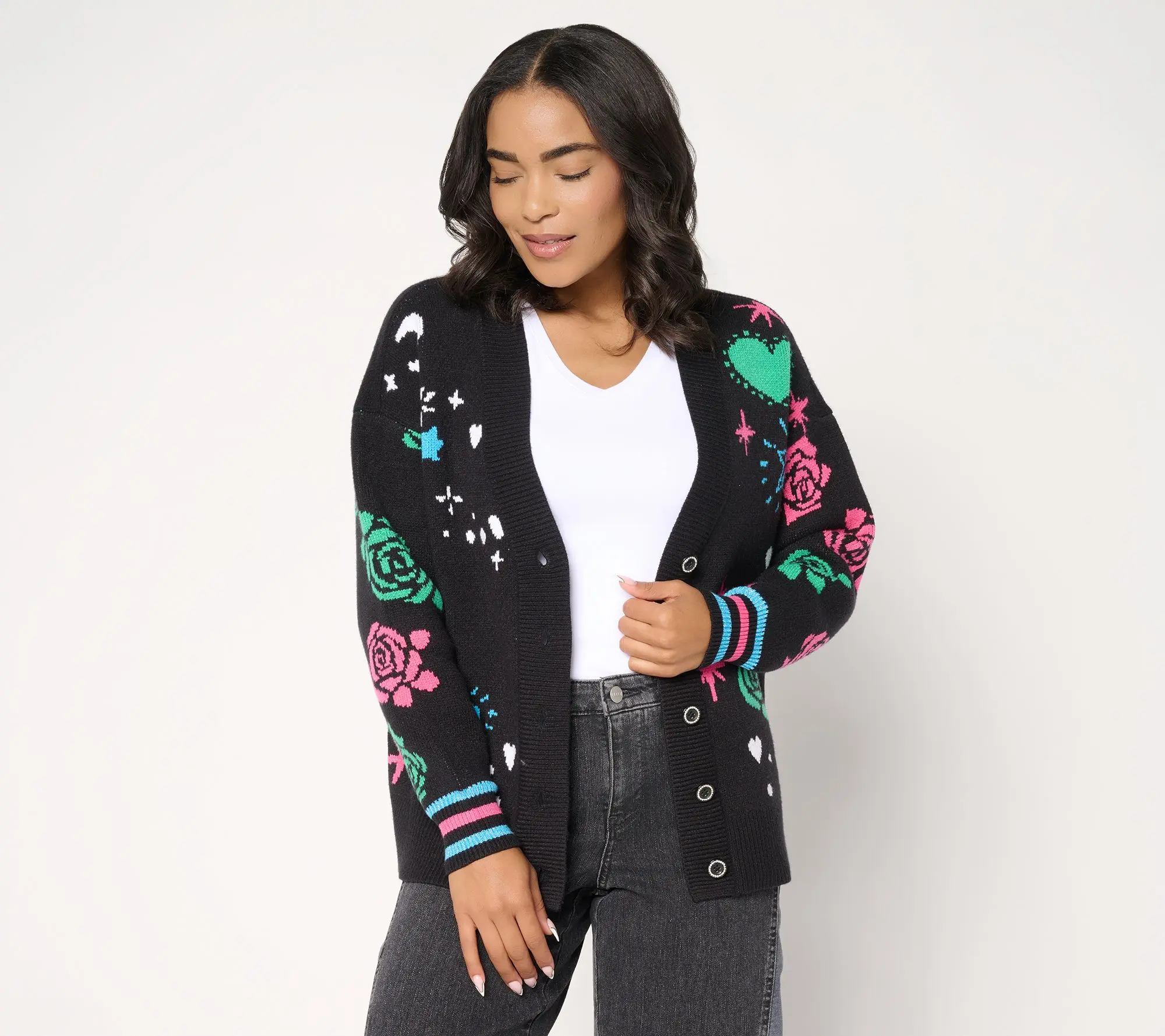 Mally Roncal Happy Love Jacquard Cardigan Sweater