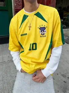 1 Piece Men's Brazil 10 Retro Football Jersey, Classic Throwback Jersey, Short Sleeve, Breathable Performance Fabric, For Soccer Training, Matches And Fan Wear