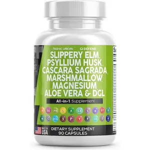 Clean Nutra Slippery Elm, Psyllium Husk, Cascara Sagrada, Marshmallow, Magnesium, Aloe Vera Root & DGL for Pre Probiotic Digestive Gut Health Supplement - GI Defend
