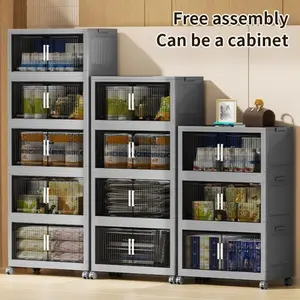 New Gray 5 Layer (94gallon)23.62in Foldable Storage Box With Multi-tier & Doors, Stackable Shoes Storage Containers For Sundries, Books, Clothes, Household Storage Organizer For Closet, Wardrobe, Bedroom, Bathroom, Office, Kitchen