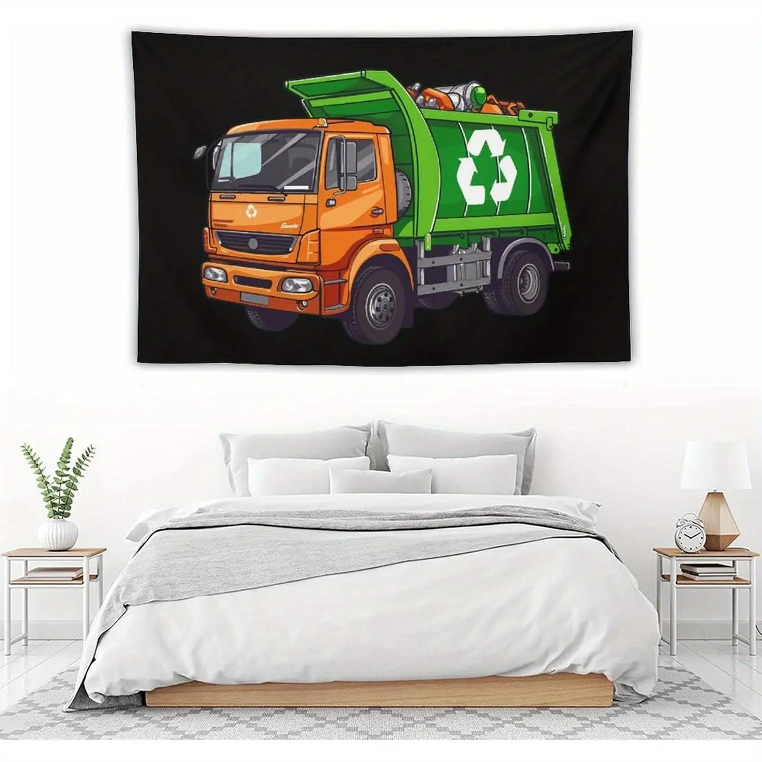 1pc Orange Polyester Graphic Digital Print Tapestry - 40"x60" Urban Wall Decor, Cloth Mat with Green Recycle Bin & Peach Photo Texture, Durable Stain-Resistant Wrinkle-Resistant Home Supply for Living Room, Birthday Decor, Cold Wash Compatible, Anniversar