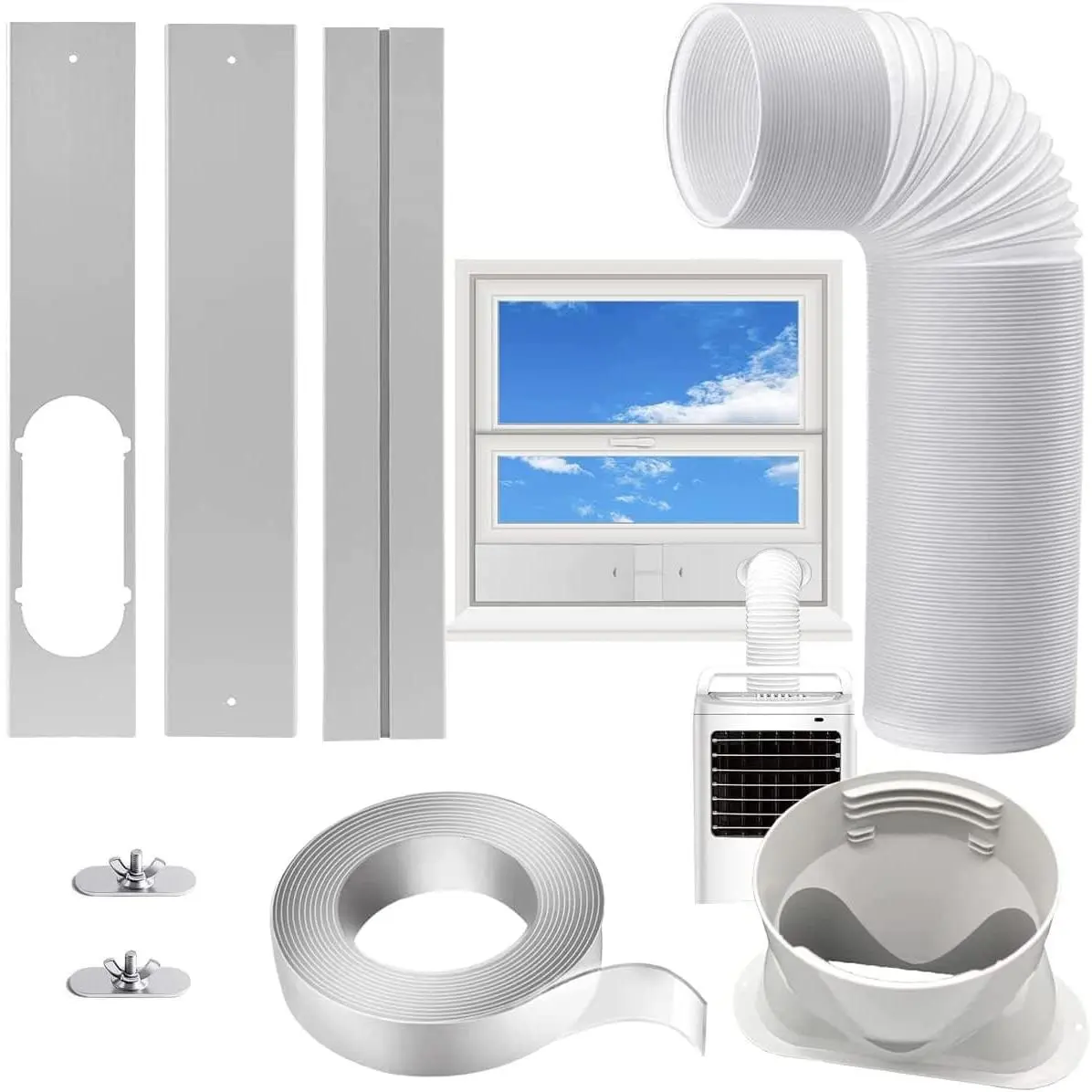 Portable AC Window Kit with 5.1" Exhaust Hose for Sliding Window, Adjustable Air Conditioner Window Vent Kit for Ducting AC Seal Panel for Horizontal&Vertical Window.