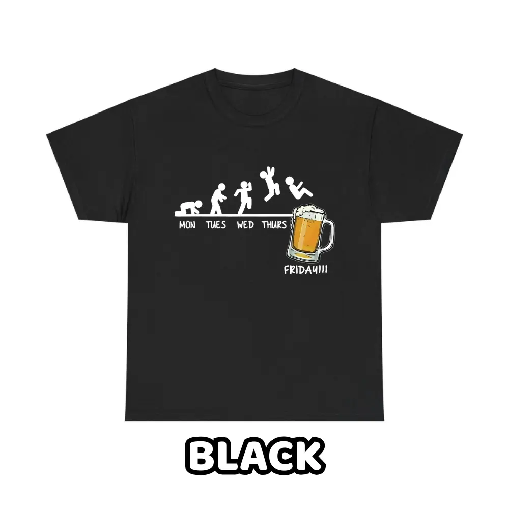 Funny Friday Beer Evolution Graphic T-Shirt – Y2K Streetwear Cotton Tee for Men & Women
