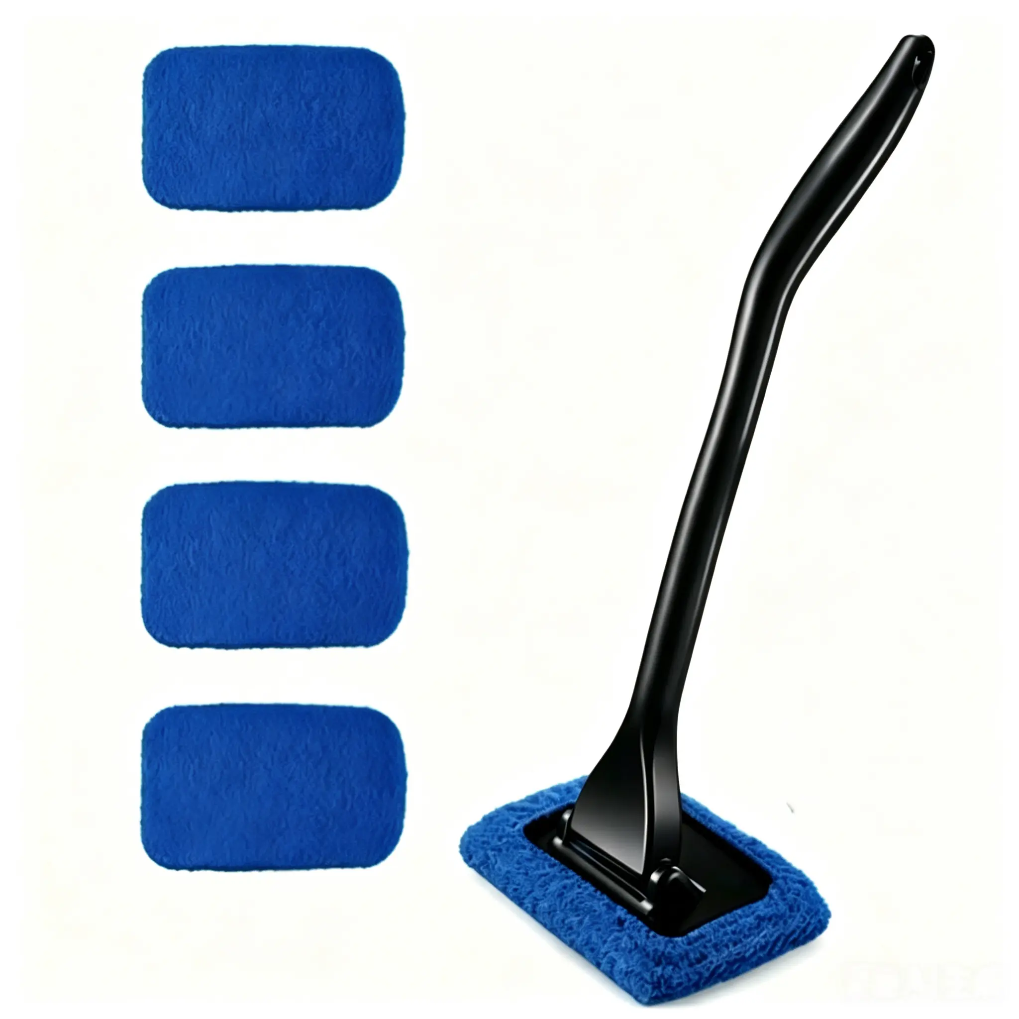 Car Windshield Glass Cleaning Tool Kit - Extendable Flexible Handle, 4 Reusable Microfiber Pads, Daily Surface Cleaner, Car Interior Accessories for Dust & Stain Removal
