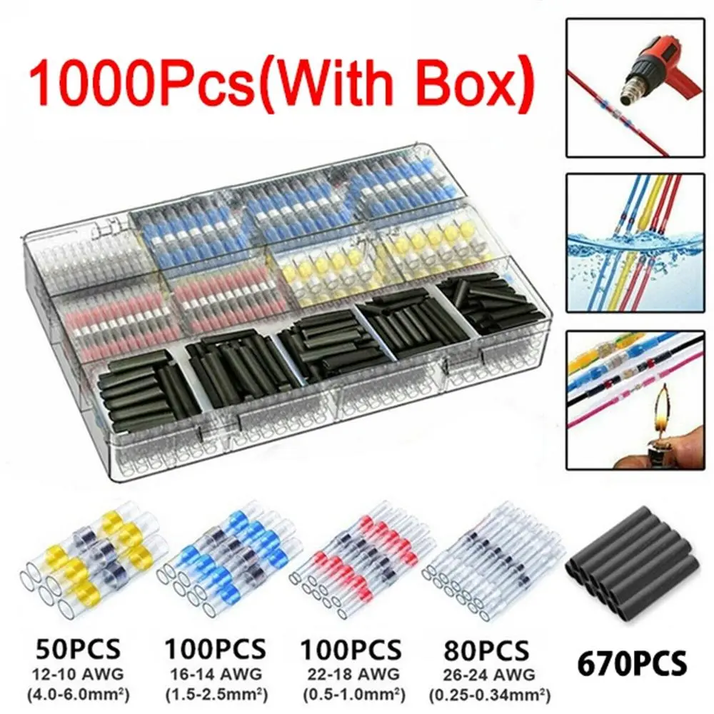 1000 pieces of heat shrink welding ring intermediate connection terminal kit, Heat Shrink Connector, Durable Reliable Connectors, ideal for safe electrical connections, a must-have DIY tool kit for all projects