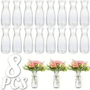 8pcs plastic vase for home use, desktop decoration, windowsill decoration, flower arrangement container transparent vase, anti-fall and durable, holiday gift