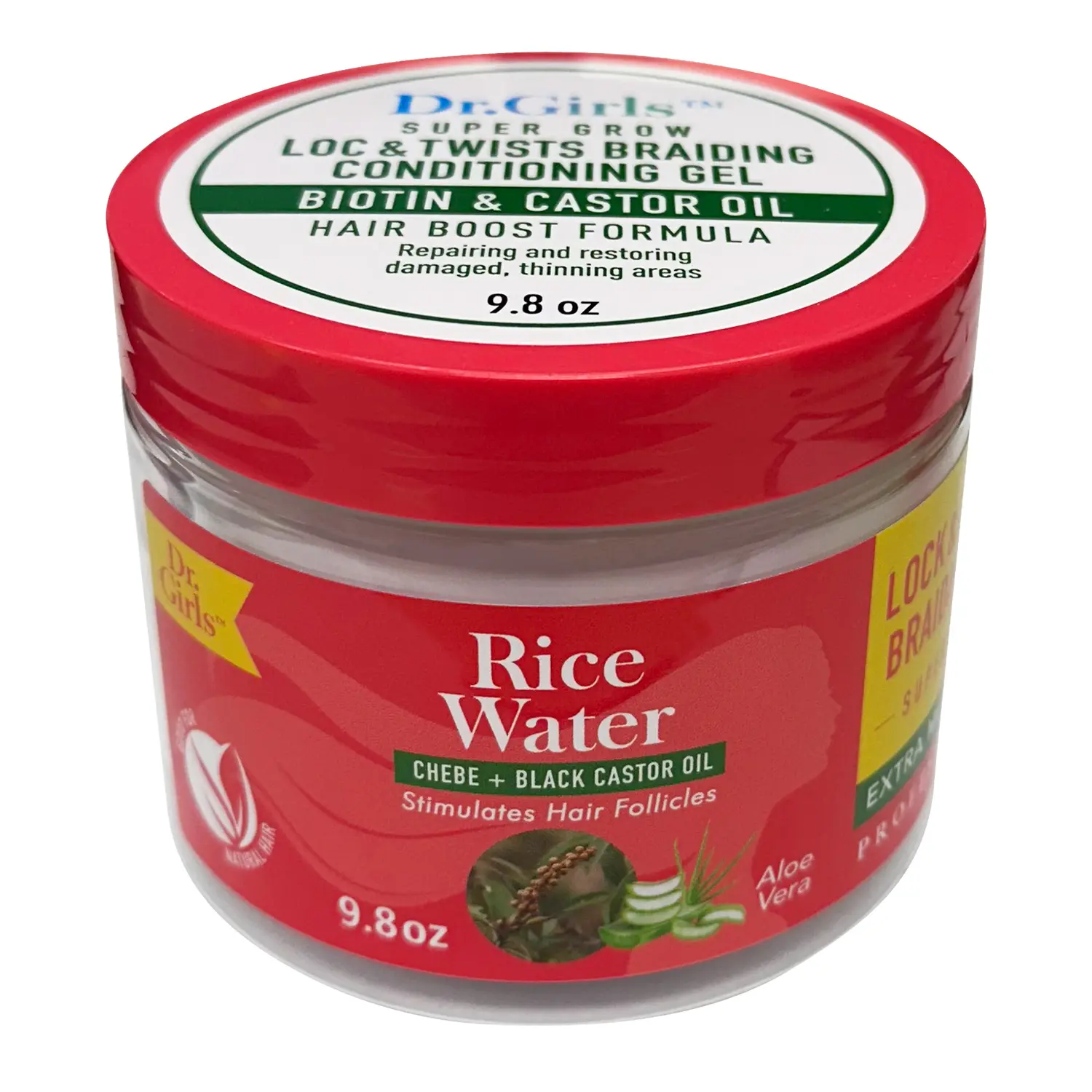 Dr.Girls Rice Water Super Grow Loc & Twist Braiding Conditioning Styling Gel with Biotin & Black Castor Oil, 9.8oz 48-Hour Hold Haircare Product, 48 Hours, Mousse & Gel, Potassium Sorbate, Biotin + Castor, 9.8 Oz, Conditioning Gel