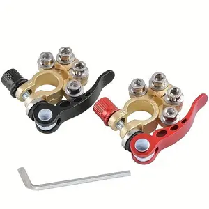 Brass Battery Terminal Connectors Set of 2, 4-Pole Quick Disconnect for Cars Trucks Boats, Durable Copper Plated Contacts, Car Parts