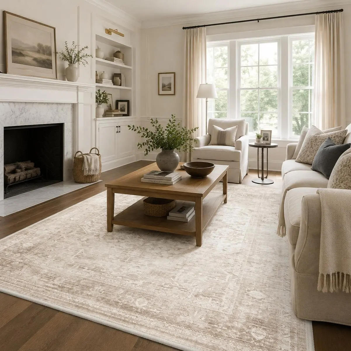【Deals For You Days】GENIMO Vintage Area Rug, Machine Washable, Non-Slip, Pet Friendly Floor Rug, Area Carpet Ideal for Living Room, Bedroom, Kitchen, Hallway ,ARP2685-BEIGE