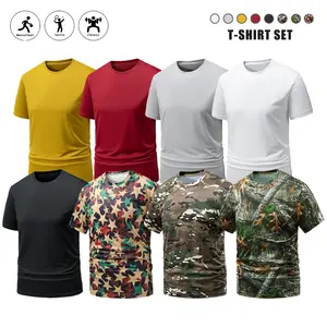 Men's 3-Piece & 5-Piece Stretch Fit Sportswear Sets - Fitted Plain Crew Neck Short Sleeve Quick Dry Shirts, Suitable for Daily Wear & Outdoor Activities