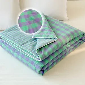Summer Quilt Grid Pattern Simple Design Air Conditioning Blanket Bed Cover Summer Bedding Accessories, Comfortable and Breathable, Soft Quilts Bedspreads