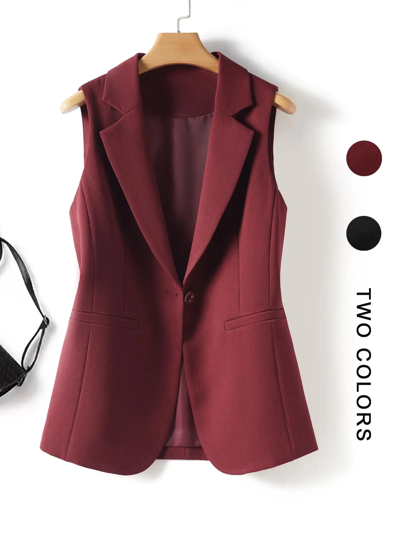 Women's Solid Color Sleeveless Blazer Vest, Plain Color Waistcoat, Elegant Outerwear for Work Office Business, Ladies Spring & Fall Clothes, Clothing
