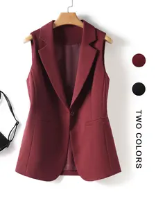 Women's Solid Color Sleeveless Blazer Vest, Plain Color Waistcoat, Elegant Outerwear for Work Office Business, Ladies Spring & Fall Clothes