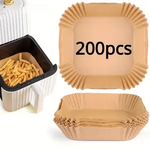 100/200pcs Air Fryer Disposable Paper Liners Square, Non-Stick Parchment Paper, Air Fryer Accessories, Kitchen, Home, Oil Proof & Water Proof, Paper Liner For Baking Roasting Microwave Oven
