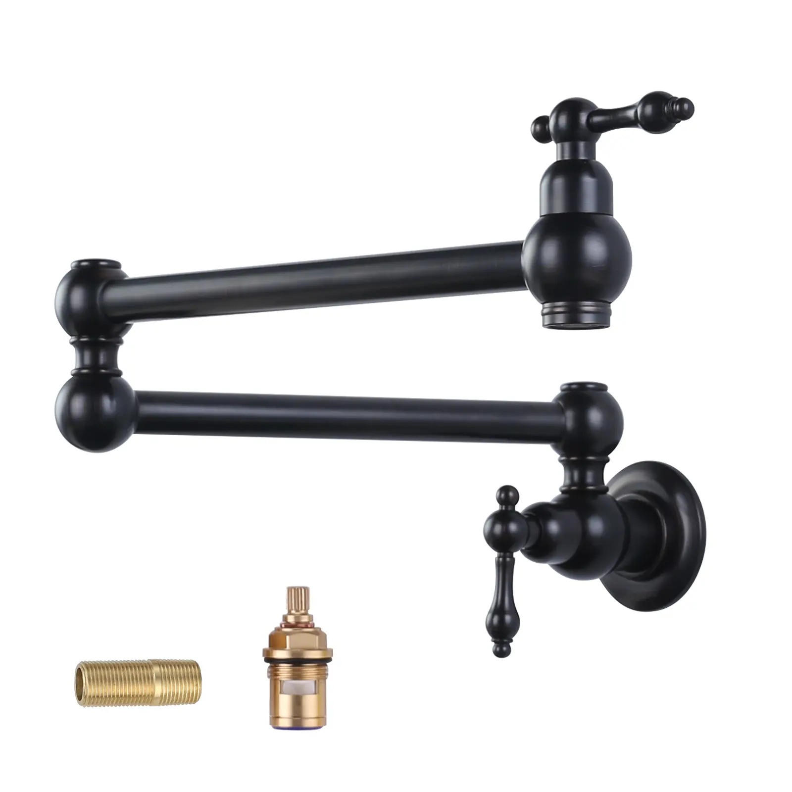 WOWOW Kitchen Double Handle Oil Rubbed Bronze Faucet Folding Kitchen Faucet Stretchable Double Joint Swing Arm Faucet Copper Single Hole Faucet