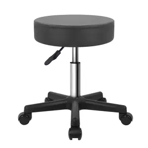 KKTONER Round Rolling Stool PU Leather Height Adjustable Swivel Drafting Work SPA Medical Salon Stools Chair with Wheels (Grey)