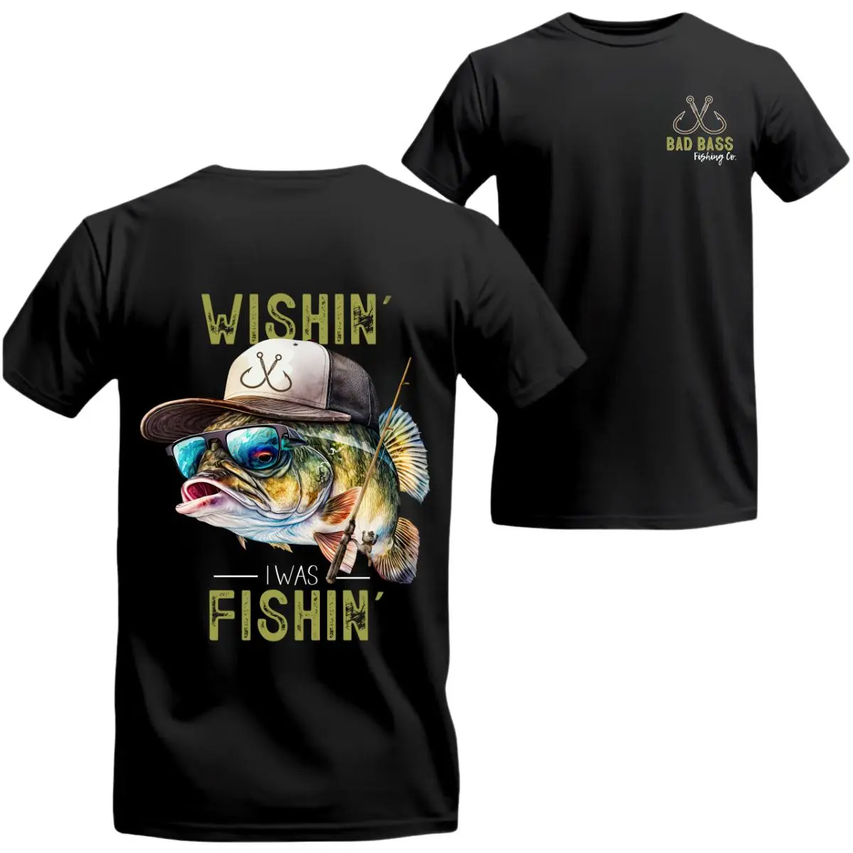 Men's Round Neck "Wishin' I Was Fishin'" Anime Graphic Print Crew Neck T-Shirt - Herringbone Soft Cotton, Lightweight Normal Type Regular Fit Short-Sleeve, Slight Stretch, Regular Hem, Machine Washable, Do Not Dry Clean, Casual Wear