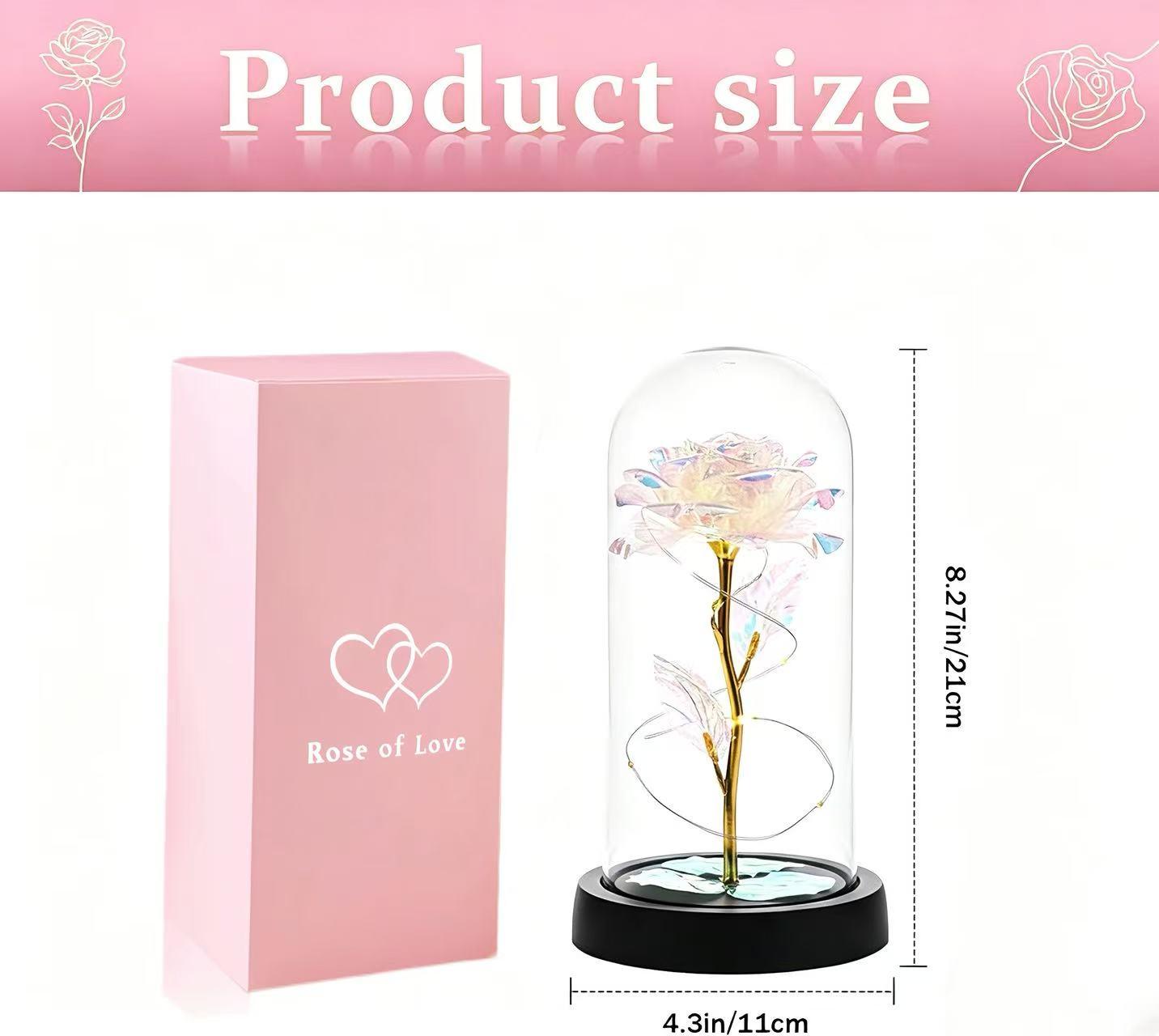 Mother's Day Rose Gift, Rose Flower in Glass Dome, Galaxy Rose Glass Forever Flowers with Heart-Shaped Base, Gifts Ideas for Women, Birthday, Anniversary on Any Occasion