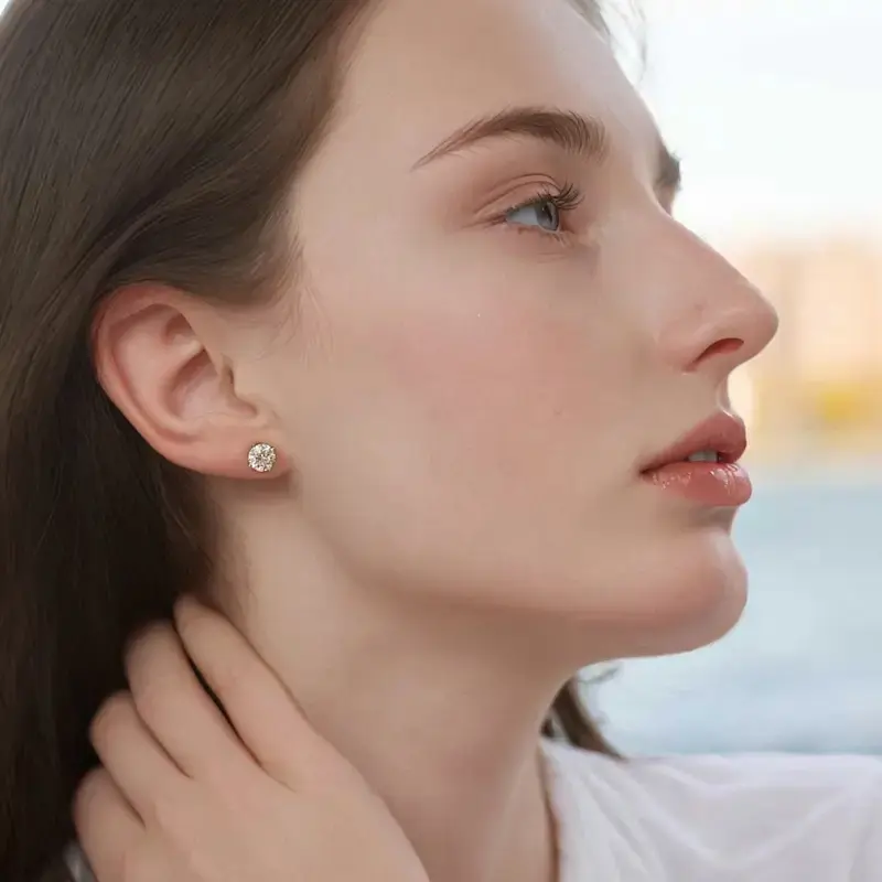 12PCS Clear Round Stud Earrings Set , Assorted Sizes Sparkling Earring Pack for Daily & Occasion