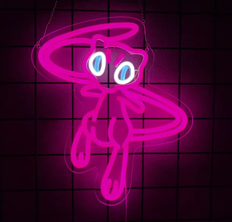 Mew Anime Neon Light Sign, MewTwo, Home Decor Accents, Game Room, Bedroom Decor, Room Decorations, Gamer, Gaming, Kids Room, Christmas, Birthday