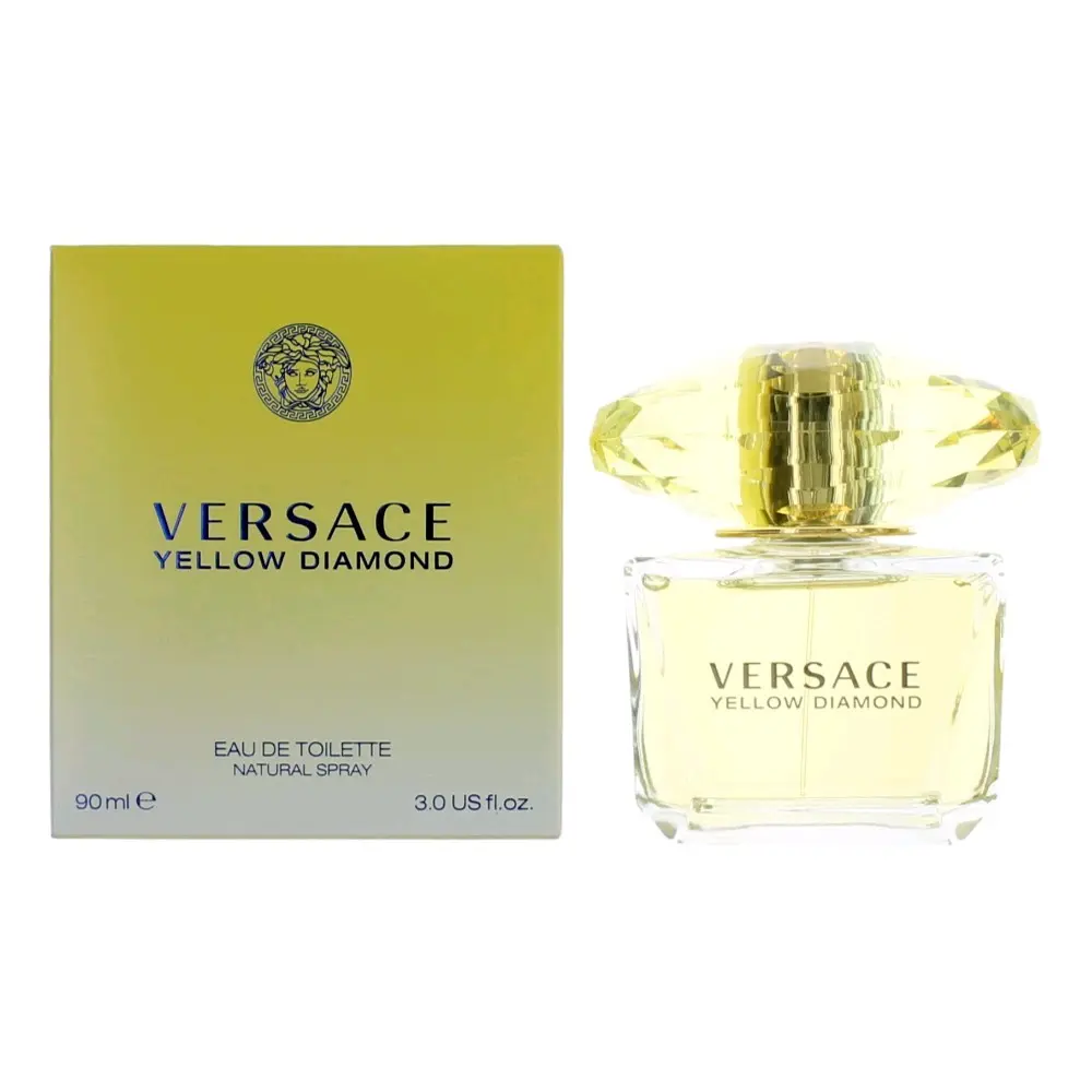 Versace Yellow Diamond by Versace, 3 oz EDT Spray for Women, Transparent, Luxurious, Feminine Energy, Lemon, Neroli, Signature Scent, Floral Sparkle, Citrus, Fruity, 3 To 3.9 Fl Oz, Amber Intense Women's Fragrance, Precious Musk, High-Profile Women's Frag