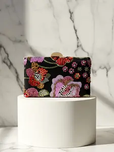 Women's Elegant Handmade Embroidered Evening Clutch, Unique Pattern Rhinestone Beaded Party Bag, Perfect for Weddings Birthdays Christmas