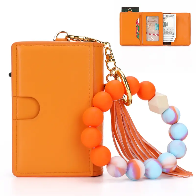 Women's PU Leather Pop-Up Cardholder Wallet - Mini Useful & Cute Girly Gift-Ready Charm, 2026 Party Gifts, Compact for Travel, 6-9 Card Capacity, Slim Minimalist Case with ID Window, Cash Slot, Cards Stay Close Bracelet