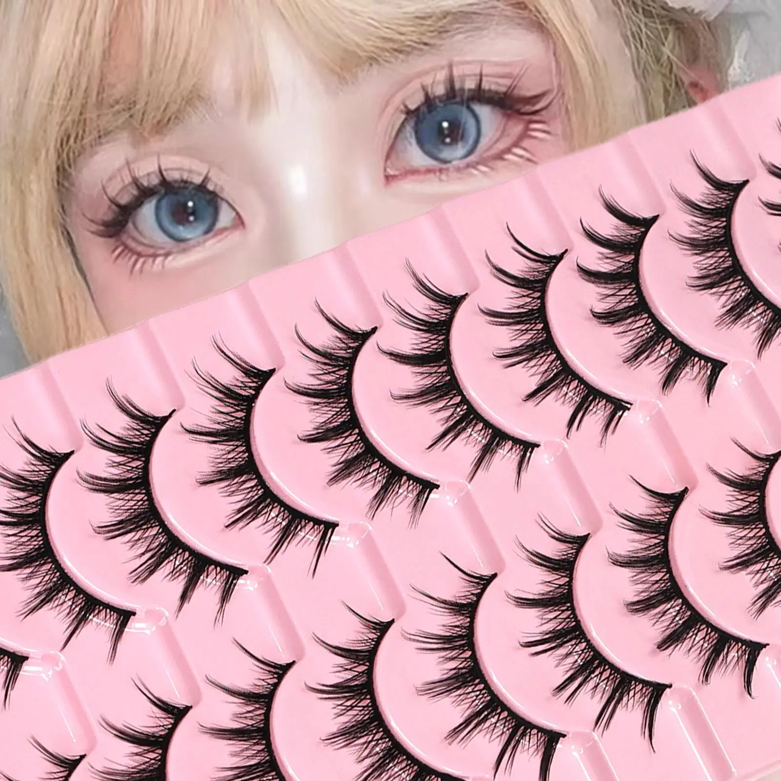 Natural 3D Manga False Eyelashes Fluffy Cluster Lashes 10 Pairs Reusable Soft Anime Lashes Lightweight for Daily Cosplay Looks Beauty Eyelash Clusters
