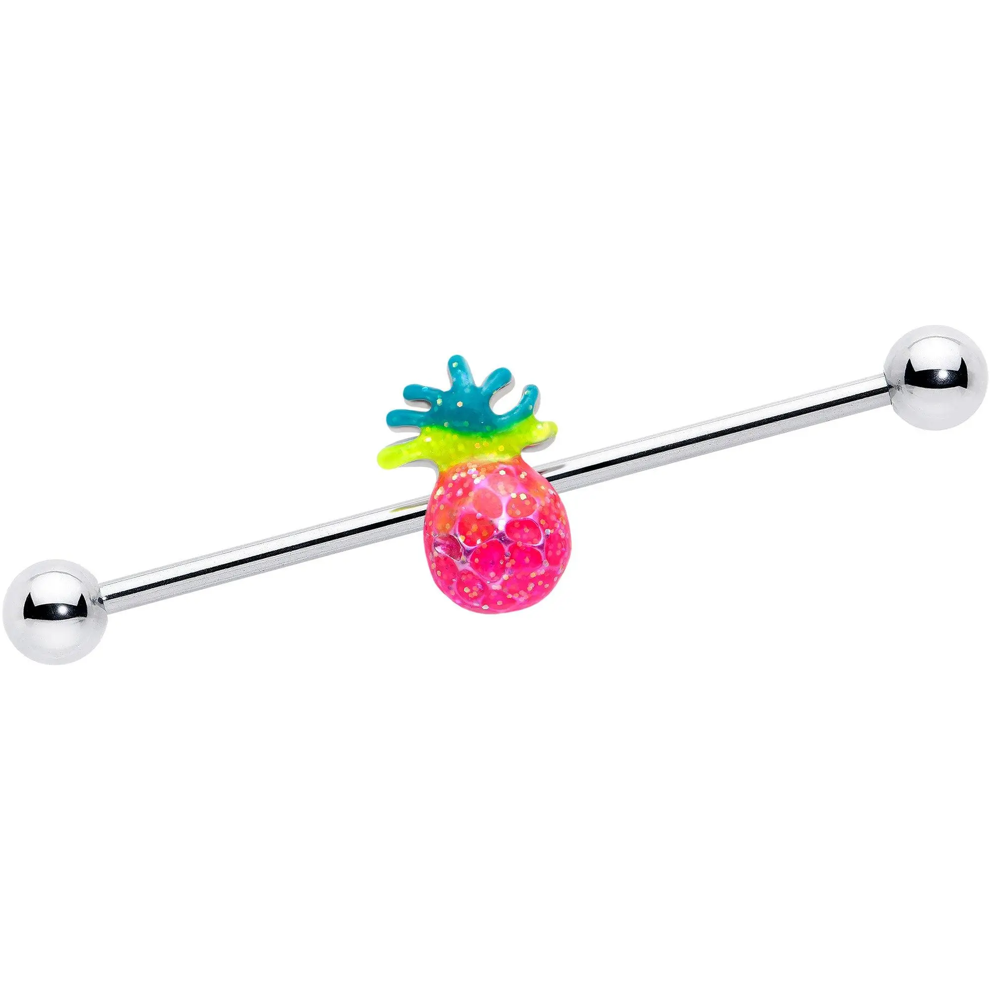 14 Gauge Hot Tropical Pineapple Industrial Barbell 38mm