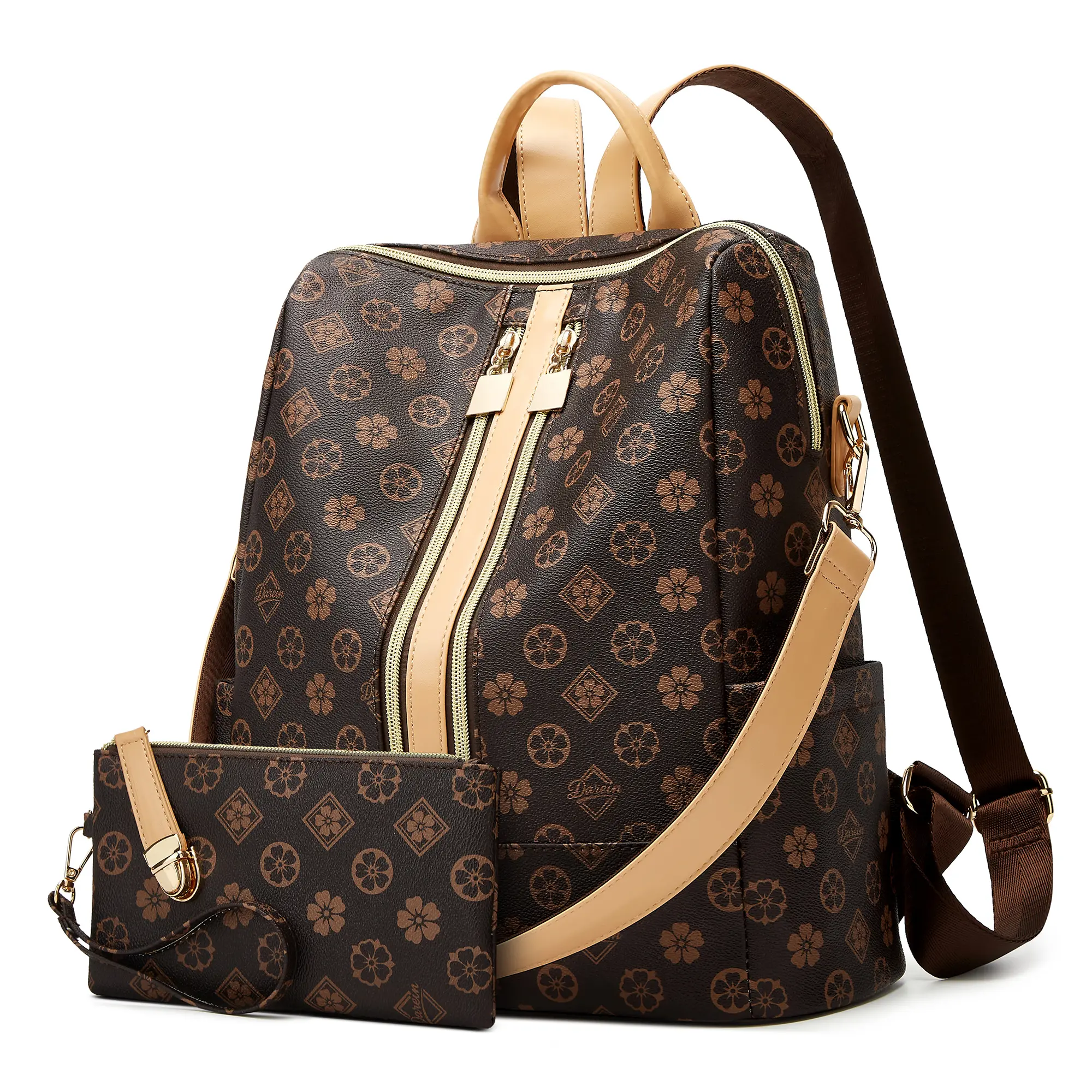 Women's PU Leather Backpack Stylish Daypack with Sleek and Durable Finish, Purse-Shoulder Bag Combo for Everyday Use & Travel, Backpacks