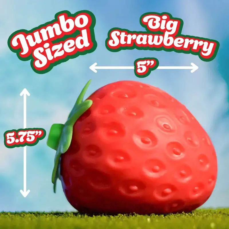 Toymendous 5" Extra Large Rare Strawberry Squishy Foam Stress Ball - Stress Reliever, Sensory Fidget Toy for Kids 3+, Unique Gift, Safe Non-Toxic Durable Giant Squishy Toy
