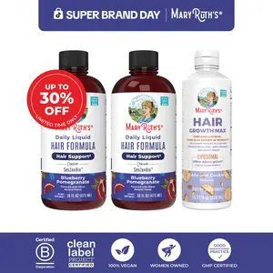MaryRuth’s Advanced Hair Care Trio Bundle - Daily Liquid Hair Formula 16 oz (2-Pack) - Hair Growth Max Liposomal 15.22 oz - Thicker, Fuller Hair - Improved Hair Density - Featuring Lustriva & SesZenBio