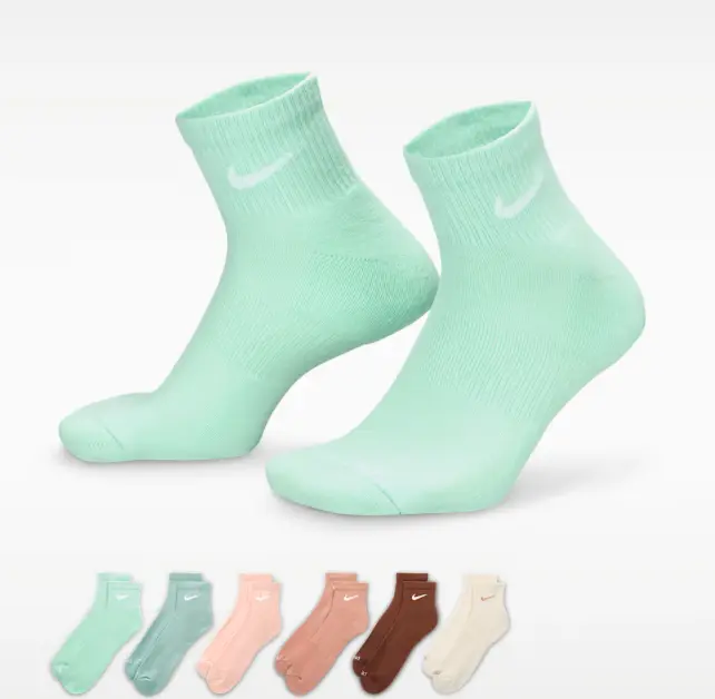 Nike Everyday Plus Cushioned Training Ankle Socks 6pk Teal/Tan Multi Large