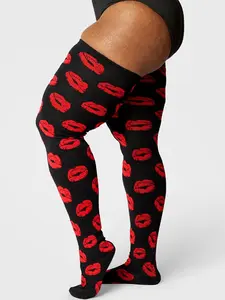Thunda Thighs - Tubbies - Kiss Me Collection Plus Size Thigh High Socks - Women's Lightweight Cotton Blend Stretch