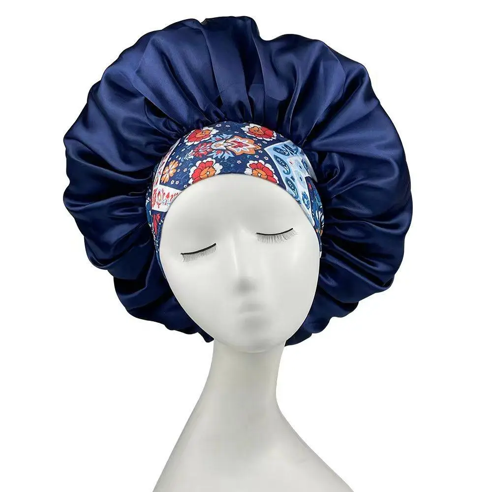 Hair Cap, Ethnic Style Floral Printed Stretchable Wide Brim Perm Cap, Night Sleeping Bonnet Cap For Women and Girls