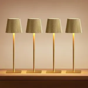 4 Pack Cordless Table Lamp,6000mAh Rechargeable Battery Operated Desk Lamp,Two Adjustable Heights,Waterproof, Touch Control & 3 Color Stepless Dimming for Restaurant/Bedroom/Bars/Outdoor (Gold)