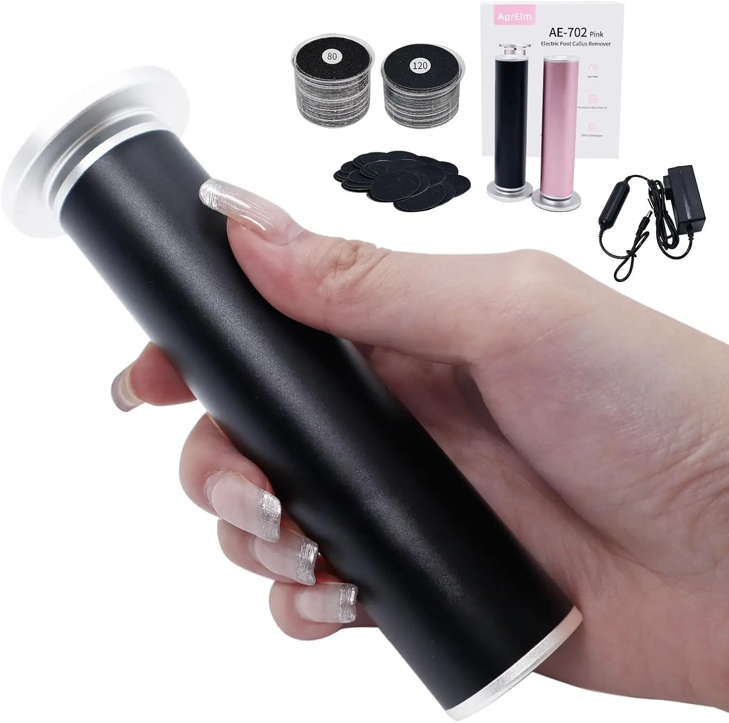 APRELM Electric Foot Callus Remover with 80pcs Sandpaper Discs, 4.8IN Longer Professional Callus Remover for Feet, Pedicure Tools Foot File for Dead Skin