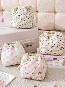 Cute Floral Drawstring Makeup Bag, Creative Storage Pouch, Lightweight Cosmetic Organizer, Travel Toiletry Bag, Travel Cosmetic Bags, Large Capacity, Portable