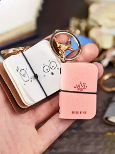 Mini Journal Notebook Keychain, MINI PU Leather Keychain Notebook ,Vintage Small Travel Pocket Journal Keyring,Journal Backpack Charm Bag Pendant Stationery Gift,Portable Multi-Color Paper Planner for Girls/Teens/Students/Traveler
