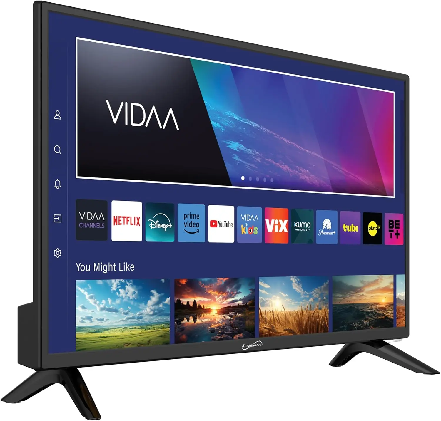Supersonic SC-2420VTV 24-inch Smart AC/DC LED TV with VIDAA, 1080p, WiFi, Built-in Speakers, USB, 3X HDMI ARC, Crisp Visuals, Energy-efficient