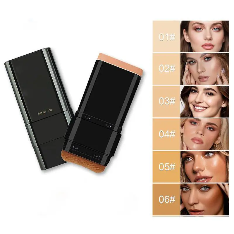 6-color Dual -Ended Concealer Foundation Stick, 2-in-1 Long-Lasting Foundation and Concealer with Brush, Creamy Full Coverage for Dark Circles & Blemishes,  2.09 Oz