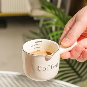 Ceramic Coffee Measuring Cup and Espresso Maker, 1-2 Ounce Capacity, Ideal for Milk Honey Sauces, Small Kitchen Tool for Home Cooking