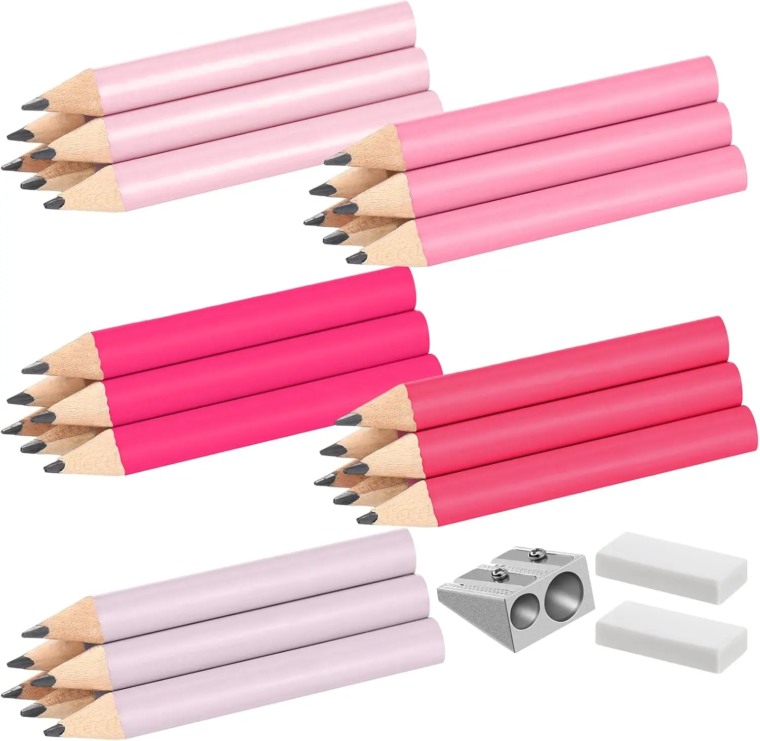 30 count Short Triangular  Pencils Bulk 3.5 Inch Wooden Triangular  Pencils for , ,  and Beginners with Sharpener and 2 Erasers( Colors)