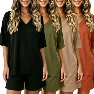 Women's V-Neck Oversized T-Shirt, Casual Summer Short Sleeve Top, Loose Flowing Fit with Side Slit, Comfy Daily Basic Tee for Women