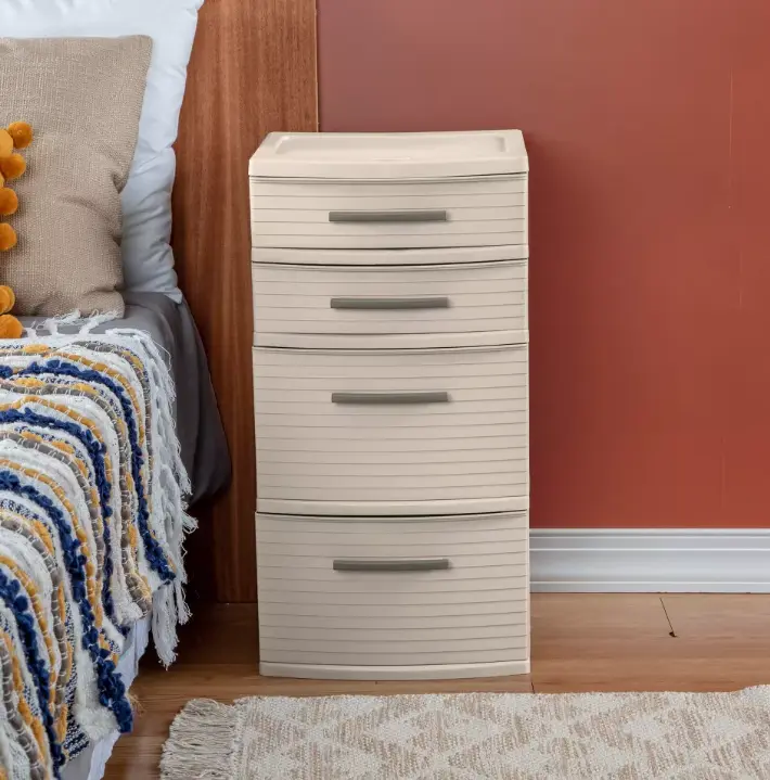 4 Drawer Storage Tower Organizer, Plastic Drawer Cabinet for Bedroom, Bathroom, Closet, Office & Small Space Organization