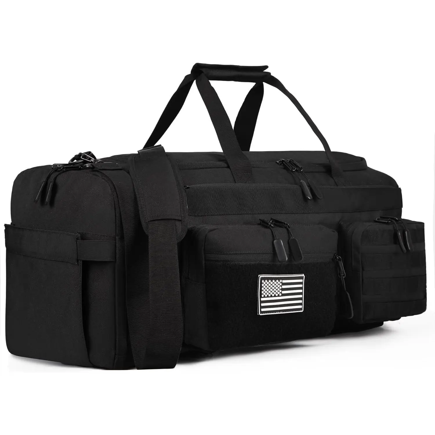 LHI 50L Tactical Duffle Bag for Men, 3-in-1 Gym Duffle and Backpack, Shoe Compartment, Laptop Sleeve and MOLLE, Carry-On Travel Weekender and Overnight Bag – Black